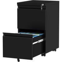 Cajonera de Oficina Móvil, 2 Cajones Cajonera de Oficina Metalico con Ruedas, Mueble Oficina Archivador con Cerradura y Llave para Carta/A4, Negro, 51 x 39 x 71cm - details 0