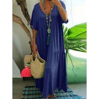 Vestido de talla grande para mujer, verano 2025, manga corta, plisado, Color sólido, informal, por debajo de la rodilla, dobladillo, vestido suelto XL-5XL - details 1