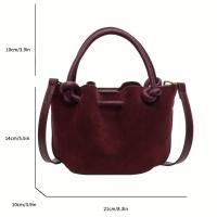 Bolso de Mano de Cuero Sintético Vintage con Cierre de Cremallera Diseño de Cordón con Estilo Ruched Bolso de Lleva Todo el Día para Mujeres Marrón, Rojo, Negro - details 1