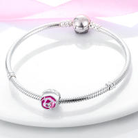Dijes de la serie Floral en plata de ley 100% auténtica para mujer, joyería fina, pulsera y brazaletes de cumpleaños, material: metal principal - details 11