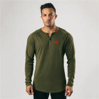 Black Slim Fitting T-shirt Top Simple Casual American Tough Guy Fitness Long Sleeve - details 13