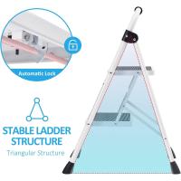 Escalera Plegable 4 Peldaños, Escalera de Tijera con Pedales Antideslizantes Anchos, Barandilla, Escalón Taburete de Acero Portátil Uso Hogar Cocina Oficina, Carga hasta 150 kg, Blanco - details 9