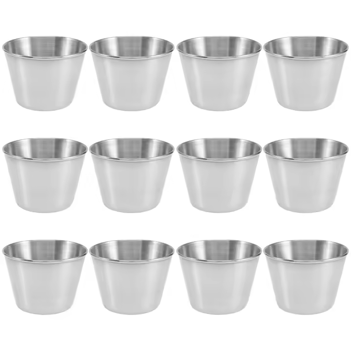 Tazas de Salsa de condimento de acero inoxidable, tazas de Salsa de grado comercial de inmersión, tazas de condimento Ramekin, tazas de porción, paquete de 12 - 1