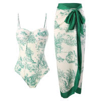 Nuevo traje de baño de una pieza para mujer, falda larga con protección solar y correa adelgazante, conjunto de dos piezas, traje de baño de aguas termales - details 3
