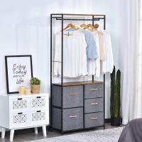 Cómoda con perchero, estructura de acero, 5 cajones, dormitorio, pasillo, muebles para el hogar, negro y marrón - details 1
