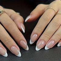 24 Piezas De Uñas Postizas Blancas Estilo Francés Uñas De Almendra Transparentes Fáciles De Usar Manicura Sencilla Y Rápida - details 0