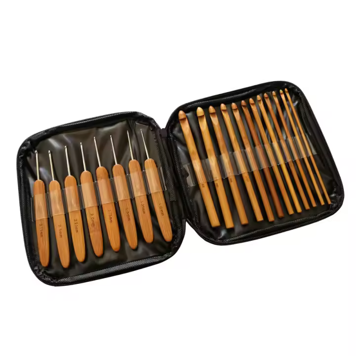 Juego de agujas de tejer con estuche, ganchos de ganchillo de bambú, 1 Juego - 1