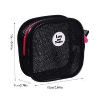 Bolsa con cierre de maquillaje de malla cuadrada bonita, bolsa de aseo transparente, bolsa de cosméticos visible para auriculares, bolsa de almacenamiento de artículos de tocador para niñas - details 1