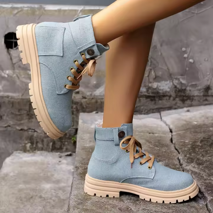 Martin mujer plana con cordones, botas cortas, moda otoño - 1
