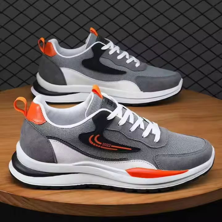 Hombres de moda y de moda, superficie de zapato de malla de Pu de suela suave y ligera, caminar al aire libre, zapatos deportivos casuales negros para hombres - 1