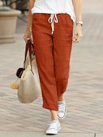 Pantalones Elegantes Para Mujer Diseño De Cordón Sencillo Y Moderno Color Sólido Cropped Cintura Elástica Suelta Casual Para Oficina Trousers Lady - details 6