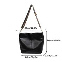 Bolso bandolera Vintage de piel sintética de Color sólido para mujer, bandolera tipo cubo con correa ancha Simple de alta capacidad para ir al trabajo - details 18