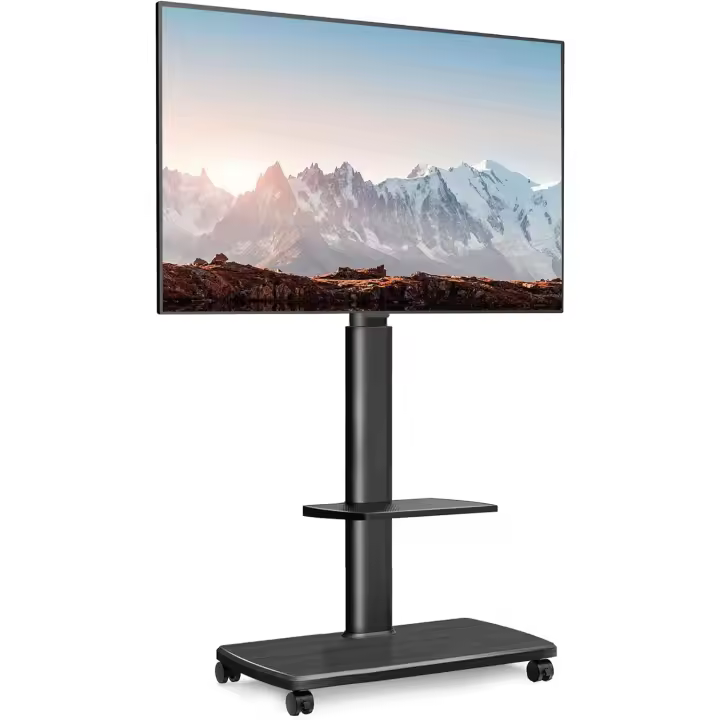 Soporte TV Móvil Blanco para Pantallas de 32 a 70 Pulgadas con Base de Madera,MAX VESA600*400mm,Soporte de TV con Ruedas con Giro de Placa,Ajuste de Altura,Gestión de Cable,con Estante - 1