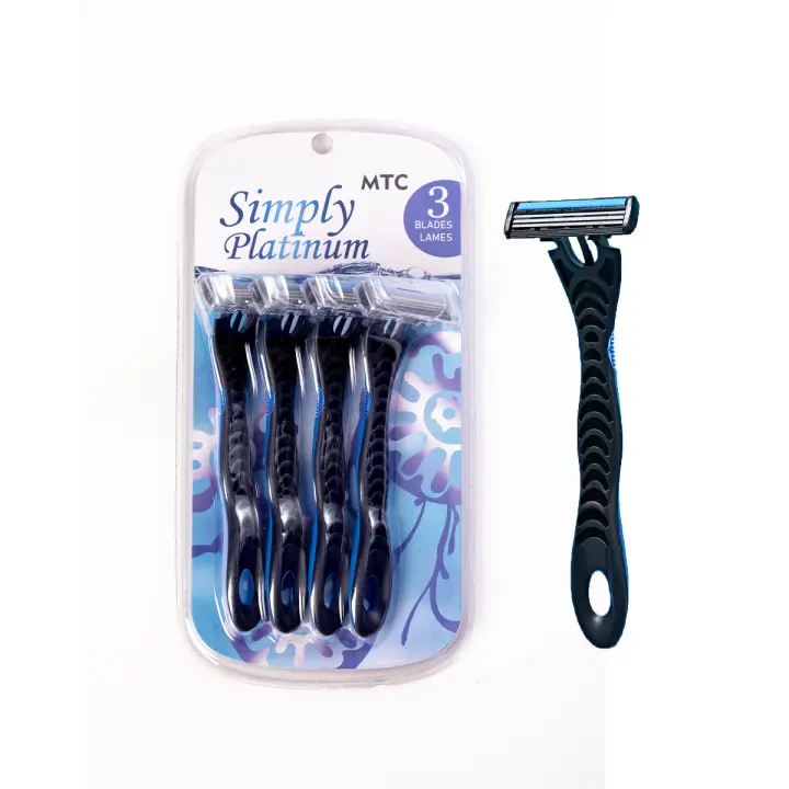 Juego de 3 cuchillas de afeitar Manual para hombre, embalaje de ampolla aleatorio, mango de plástico de Color con goma afilada, cabezal de hoja de acero inoxidable, 4 Uds. - 1