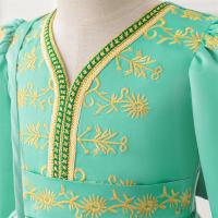 Vestido de princesa de manga larga bordado para niñas, disfraz de flores para niñas, vestido árabe de Dubái, bata musulmana de Ramadán. - details 22
