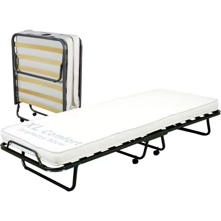 Colchón de Poliuretano de 10 cm de Alto - Somier Individual de Listones de Madera de 90 x 200 cm - Cama Ahorra Espacio con Ruedas - 1