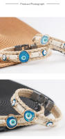 Pulsera de cuentas tejida multicapa de cuero de aleación de ojo azul de estilo turco original - details 2