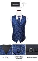 Chaleco de seda verde oscuro para hombre, vestido liso elegante, chaqueta sin mangas, 4 piezas, gemelos Hanky, traje de cachemira, chaleco, regalo de boda, corbata alta - details 19