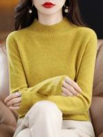 100% suéter de cachemira de lana merina, suéter tejido para mujer, jerséis de manga larga con cuello alto, ropa de otoño e invierno, Jersey cálido, Tops - details 2