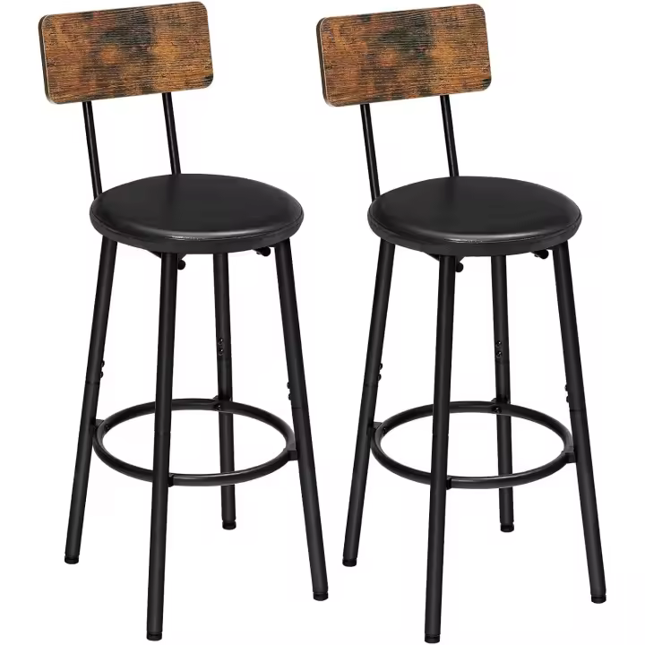 Juego de Taburetes de Bar de Metal y Madera Altos de Cocina con Resalto - 1