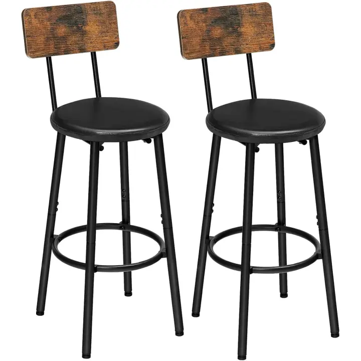 Juego de Taburetes de Bar de Metal y Madera Altos de Cocina con Resalto - 1