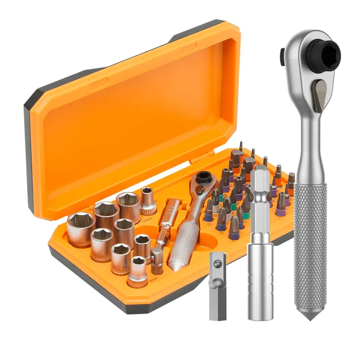 Juego de destornilladores de precisión de trinquete 42 en 1, Kit de herramientas manuales portátiles, brocas pequeñas magnéticas para reparación de relojes de teléfonos móviles Xiaomi - 1