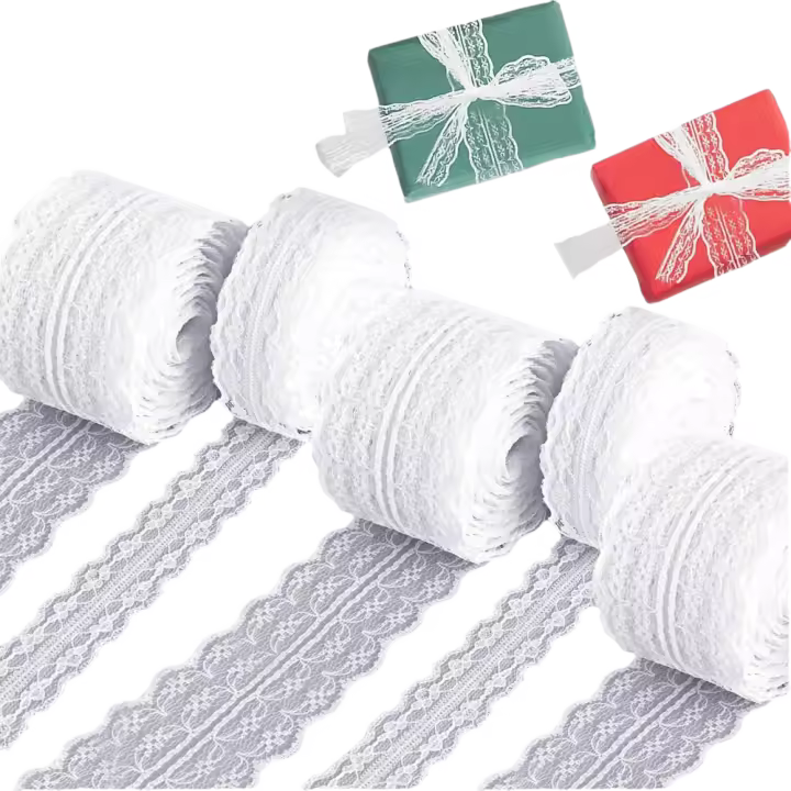 Cinta Encaje Blanca Vintage 5 Rollos para Costura, Ajuste, Manualidades Bricolaje - 1
