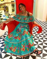 Vestido Largo para Mujer Verano 2025 Escote Palabra de Honor con Estampado de Flores Rojas - details 20