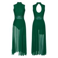Elegante Traje de Patinaje de Hielo para Mujeres Leotardo de Ballet de Malla Transparente sin Mangas Traje de Baile Lírico Contemporáneo - details 60