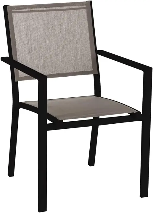 Silla de jardín apilable Deluxe Tailandesa |   De aluminio y textileno |   Tamaño 55x60x86 cm. |   (2, Negro y Marrón) - 1