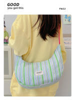 Bolso de mensajero de gran capacidad para estudiantes informales, nuevo bolso de hombro versátil a rayas de color en contraste para mujer, bolso de viaje personalizado tipo dumpling. - details 12