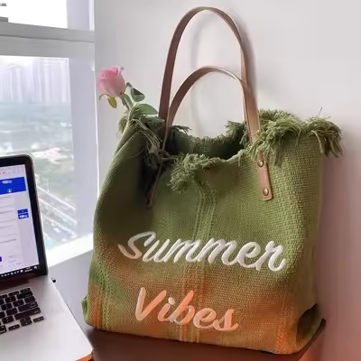 Bolso Grande de Lona para Mujer, Bolsa de Playa, de Bolsas, Con ASA superior, informal - 1