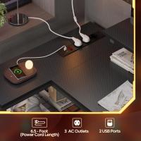 Escritorio en Forma de L con Tomas de Corriente y Luces LED, Escritorio Esquinero con Estantes, Reversible para Ordenador para el Hogar, Oficina, Dormitorio, Espacio Pequeño, 106,5 cm - details 4