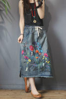 Falda de Mezclilla Bordada Suelta de Lujo Vintage Estilo Coreano para Mujeres Moda Casual de Calle con Floral Talla Grande Longitud Midi Material Exterior Denim - details 7