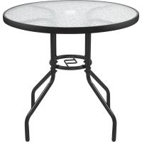 Mesa de jardín redonda de cristal de 70 cm de diámetro, mesa de balcón con orificio para sombrilla, altura 73 cm, negro - details 0