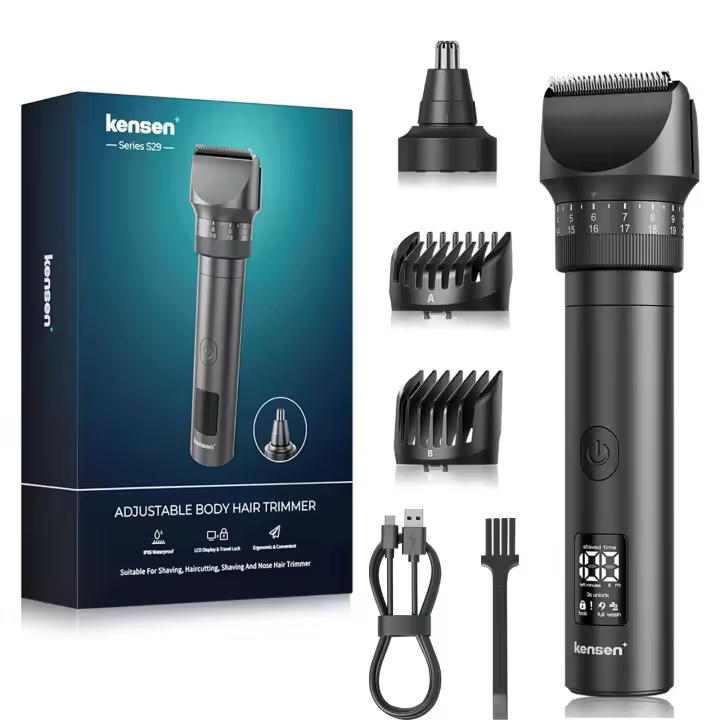 Kensen S29 para hombres 2 en 1 Kit de cortapelos ajustable Maquinilla de afeitar eléctrica Corte seco/húmedo Recortador de pelo de nariz - 1