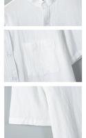 Camisa de gran tamaño para hombres de manga corta 2025 nueva camisa de media manga de algodón y lino camisa de cuello alto casual color sólido camisa de manga corta para hombres - details 5