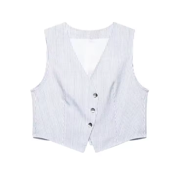 Chaleco Sin Mangas con Cuello en V para Mujer Estampado a Rayas Moda de Verano Informal - 1