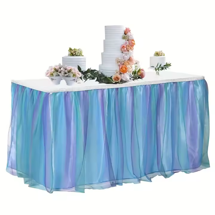 Mantel de Mesa Ajustable de Tul Diseño de Arcoíris Suave en Malla Ideal para Cumpleaños, Bodas - 1