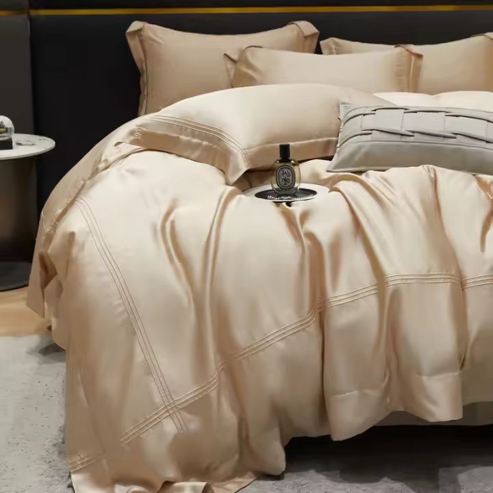 Juego de Cama de Alta Gama 100% Tencel Color Puro, Alta Densidad, Tamaño Rey de California - 1