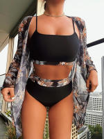 Conjunto de Bikini de manga larga para mujer, Bañador estampado de 3 piezas, traje de baño Sexy de verano, novedad - details 3