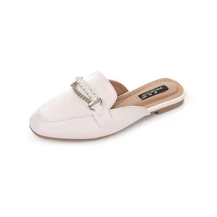 Zapatillas de mujer con punta cerrada, tobogán de maternidad, suela suave antideslizante, hebilla de cinturón, zapatillas perezosas, fondo plano, zapatos de mula - 1