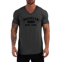 Brooklyn Est. 1631 New York Letter V Neck T-Shirts for Men Slim Fit Casual T Shirt Fashion Breathable Cotton Short Sleeve Tshirt - details 5