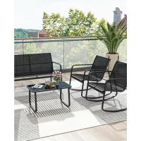 Juego de Muebles de Jardín 3 Piezas, Muebles de Balcón para 2 Personas, 2 Sillas de Tela Transpirable, Mesa de Café con Tablero de Vidrio Templado, para Jardín, Terraza (Marrón) - details 2