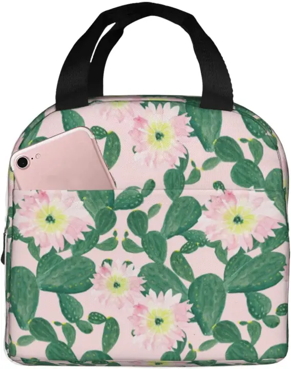 Bolsa de Almuerzo Aislada de Flor de Cactus Portátil, Reutilizable, a Prueba de Agua, sin Fugas para Mujeres, Hombres, Trabajo de Oficina, Picnic, Senderismo - 1