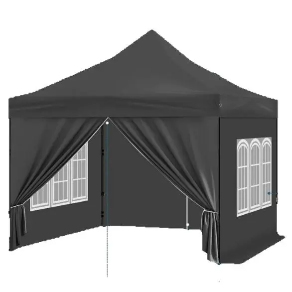 Gazebo Party Tent 3x3m con 4 paredes laterales y puerta con cremallera y ventana gris - 1