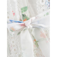 OUWU- Vestido De Mujer De Manga Larga Con Cuello Peter Pan, Detalles De Encaje Con Estampado Floral Y Cinturón Para Un Look Elegante Y Moldeado - details 9