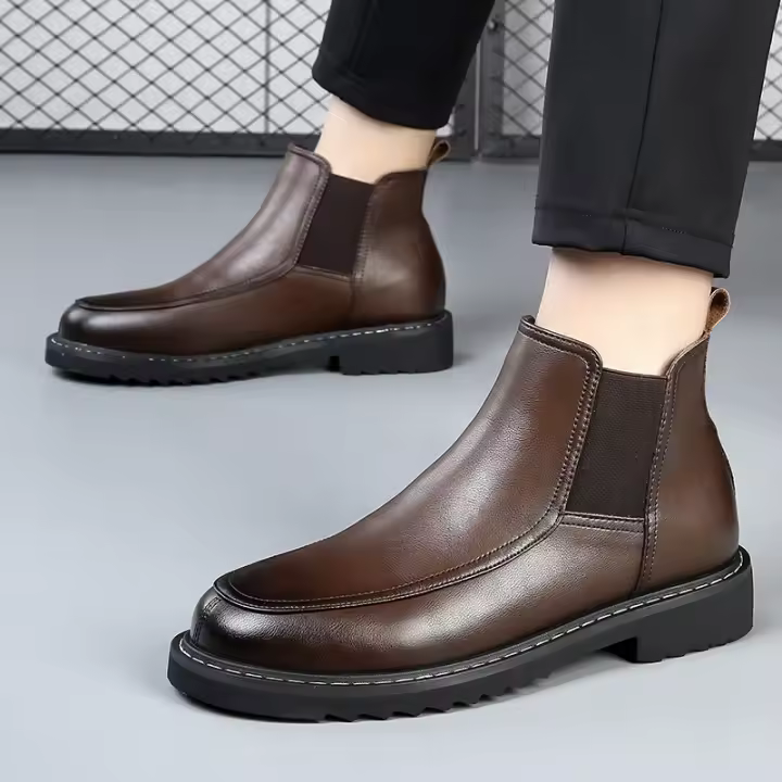 Botas Chelsea de cuero vacuno de alta gama, botas de otoño e invierno de cuero genuino, botines británicos puntiagudos - 1