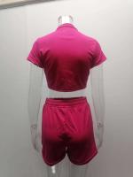 Conjunto de Pantalones Cortos Delgados de Moda Verano 2024 Top Corto Ajustado de Color Sólido y Shorts Estilo Callejero para Mujeres - details 3