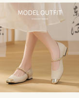 Tacones gruesos franceses de color a juego, pequeños y fragantes, solo zapatos de mujer, primavera y verano 2025, explosión Mary Jane, noche, brisa suave, tacones bajos. - details 4
